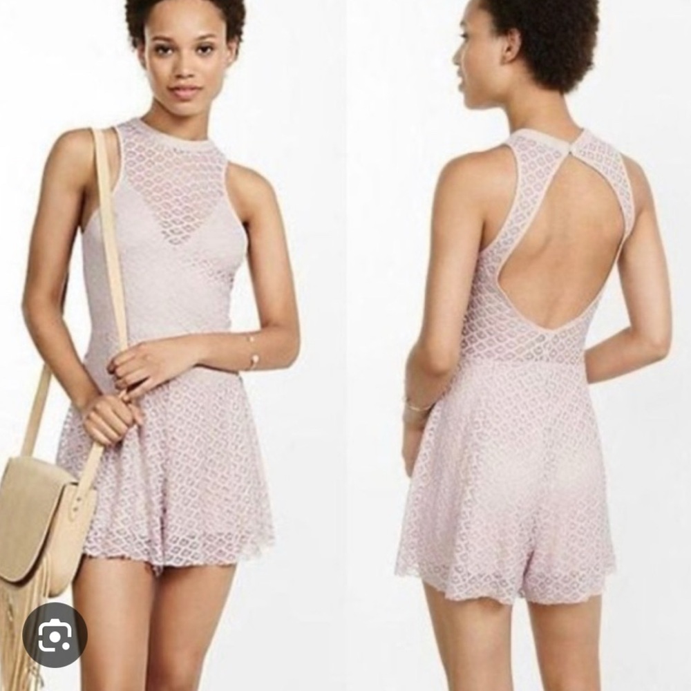 Illusion High Neck Blush Lace Lined Romper
